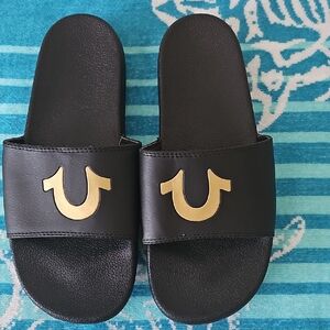 Black Slides with Gold Logo